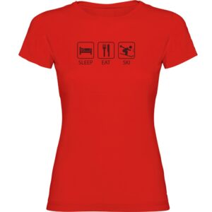 Kruskis Sleep Eat And Ski Short Sleeve T-shirt Rojo L Mujer